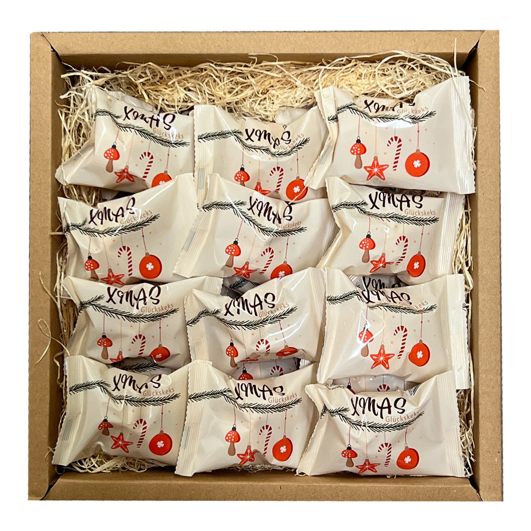 Adventskalender Geschenk Box mit 24 weihnachtlichen Glückskeksen