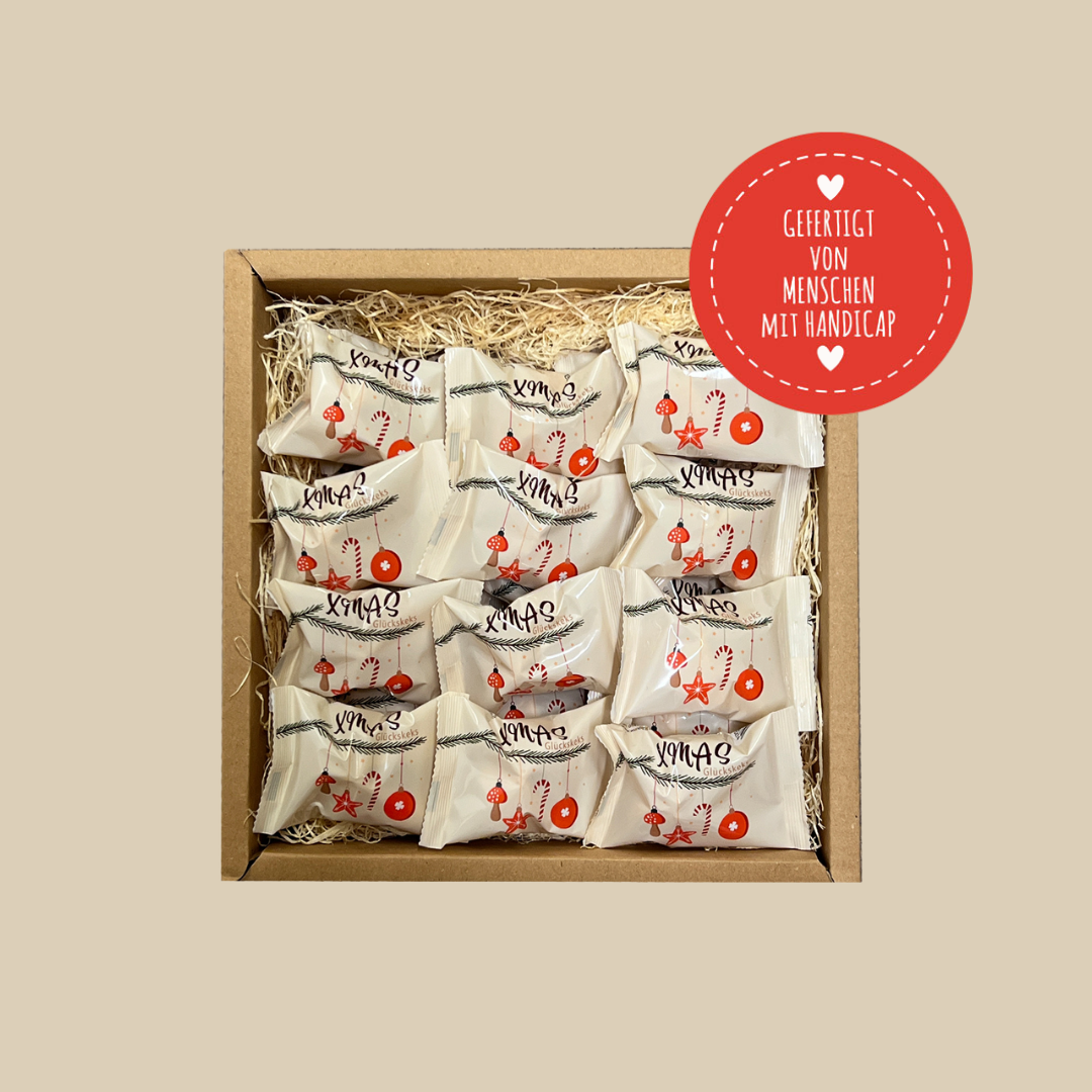 Adventskalender Geschenk Box mit 24 weihnachtlichen Glückskeksen