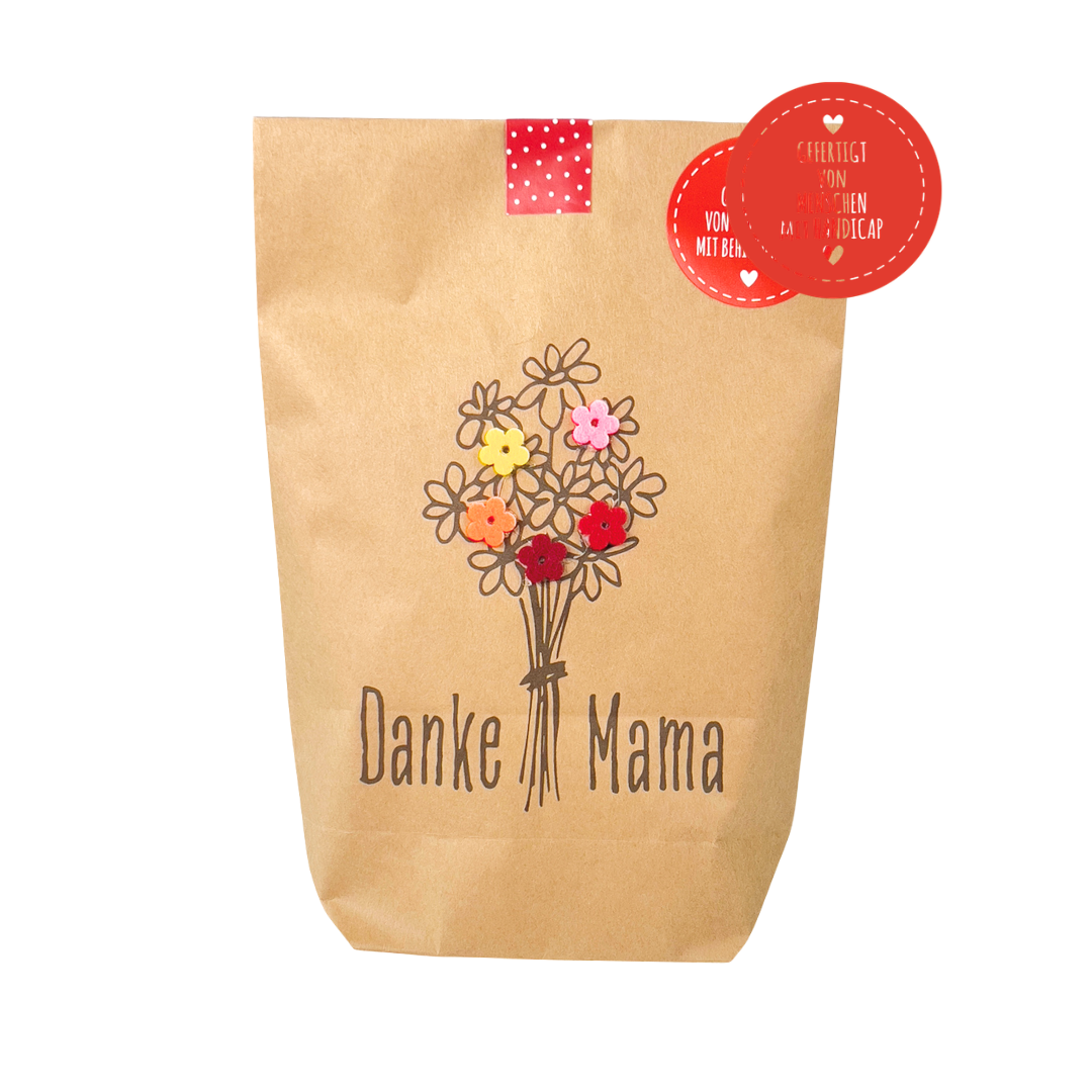 Danke Mama Geschenk: Wundertüte mit Filzblüten Strauß