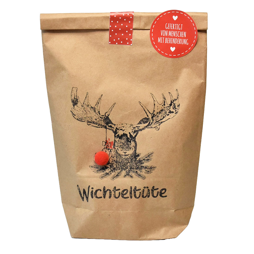 braune Wundertüte mit Hirschgeweih als wichtelgeschenk