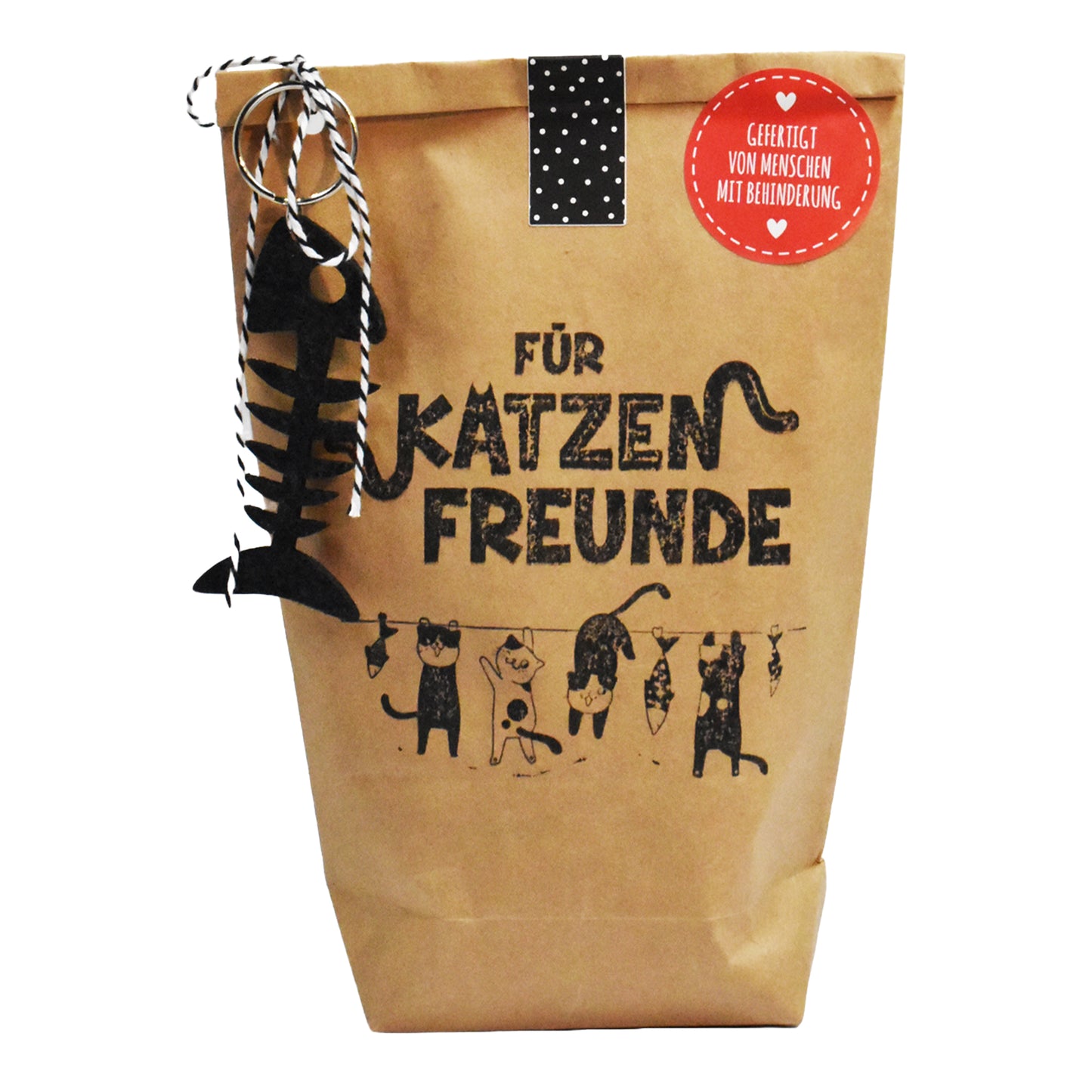 braune Wundertüte bestempelt für Katzenfreunde und mit Katzen als Katzenfreunde Geschenk