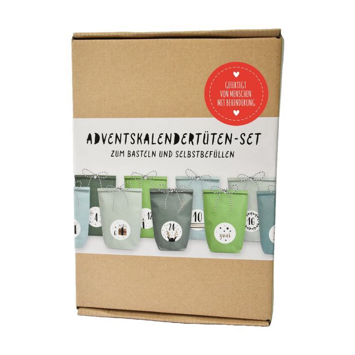 Bastelset in grün mit verschiedenen Tüten und passender Kordel adventskalender selber machen
