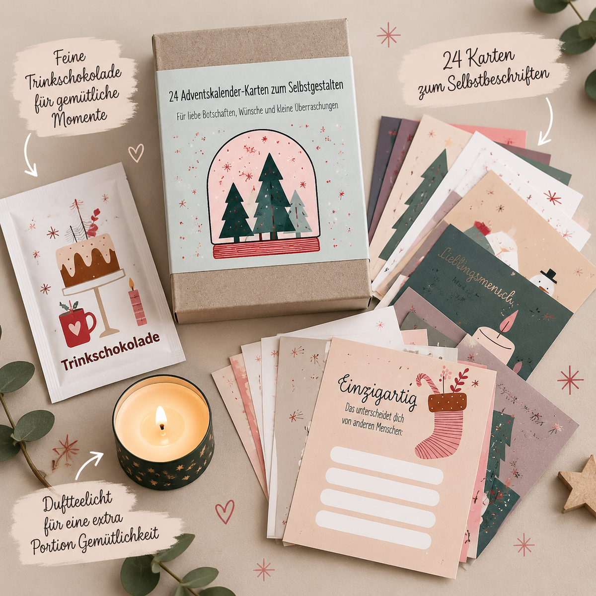 Adventskalender Box mit 24 Karten zum selbst beschriften