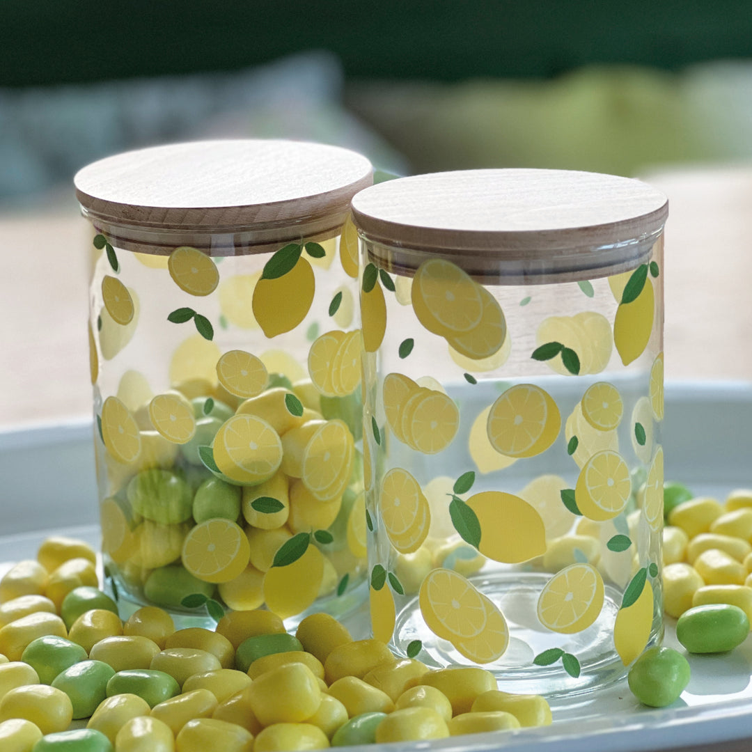 Glasdose mit Holzdeckel Zitronen