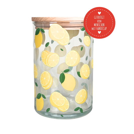 Glasdose mit Holzdeckel Zitronen