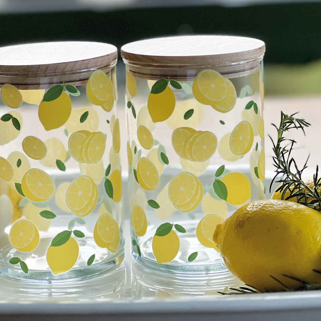 Glasdose mit Holzdeckel Zitronen