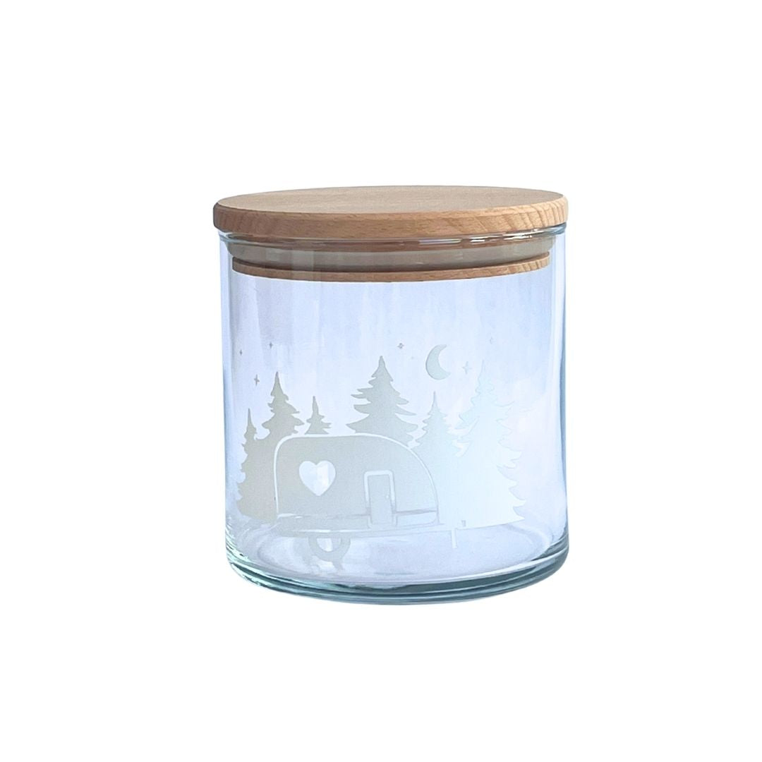 Glasdose Camping mit Holzdeckel