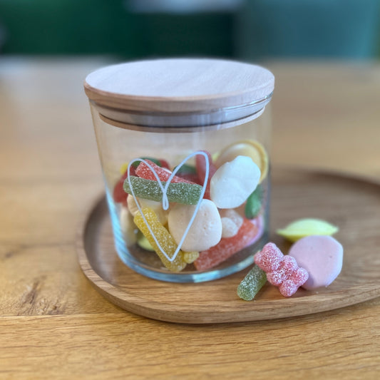 Glasdose Herz mit Holzdeckel