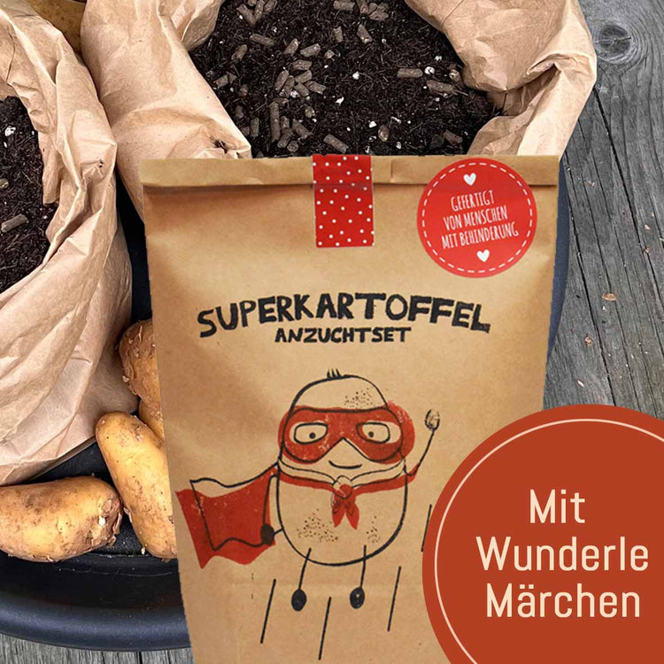 Superkartoffeltüte mit Märchenbutton