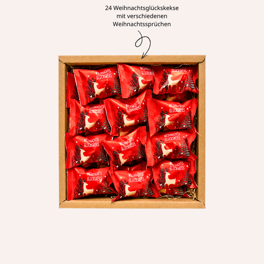 Adventskalender Geschenk Box mit 24 weihnachtlichen Glückskeksen