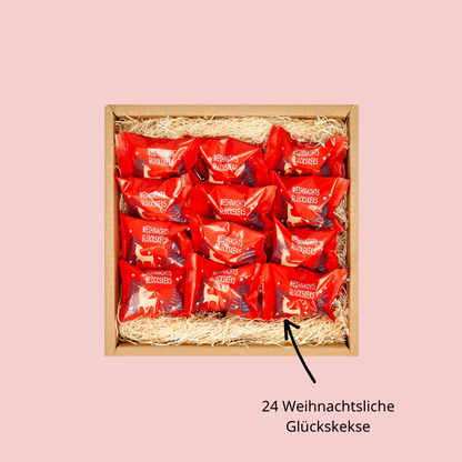 Adventskalender Geschenk Box mit 24 weihnachtlichen Glückskeksen