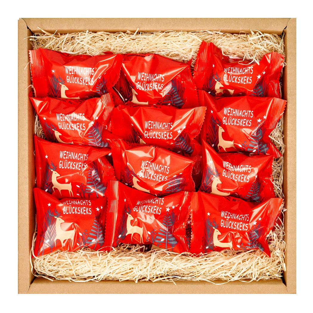 Adventskalender Geschenk Box mit 24 weihnachtlichen Glückskeksen