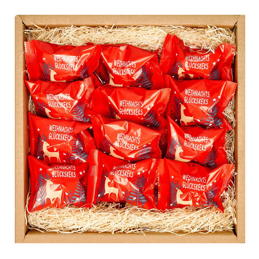 Adventskalender Geschenk Box mit 24 weihnachtlichen Glückskeksen