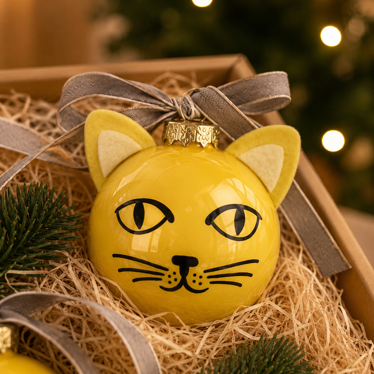 Christbaumkugel mit Katzenmotiv
