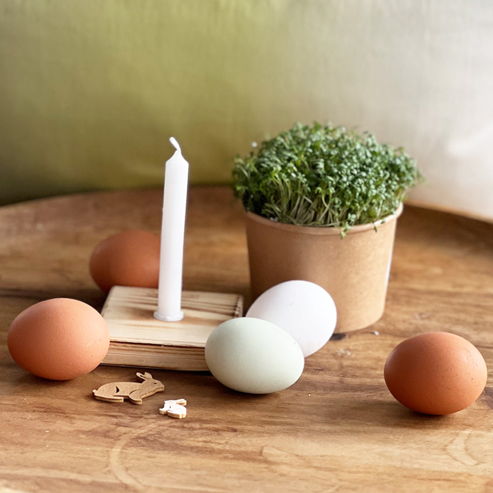 Osterkerze Upcycling aus recyceltem Palettenholz