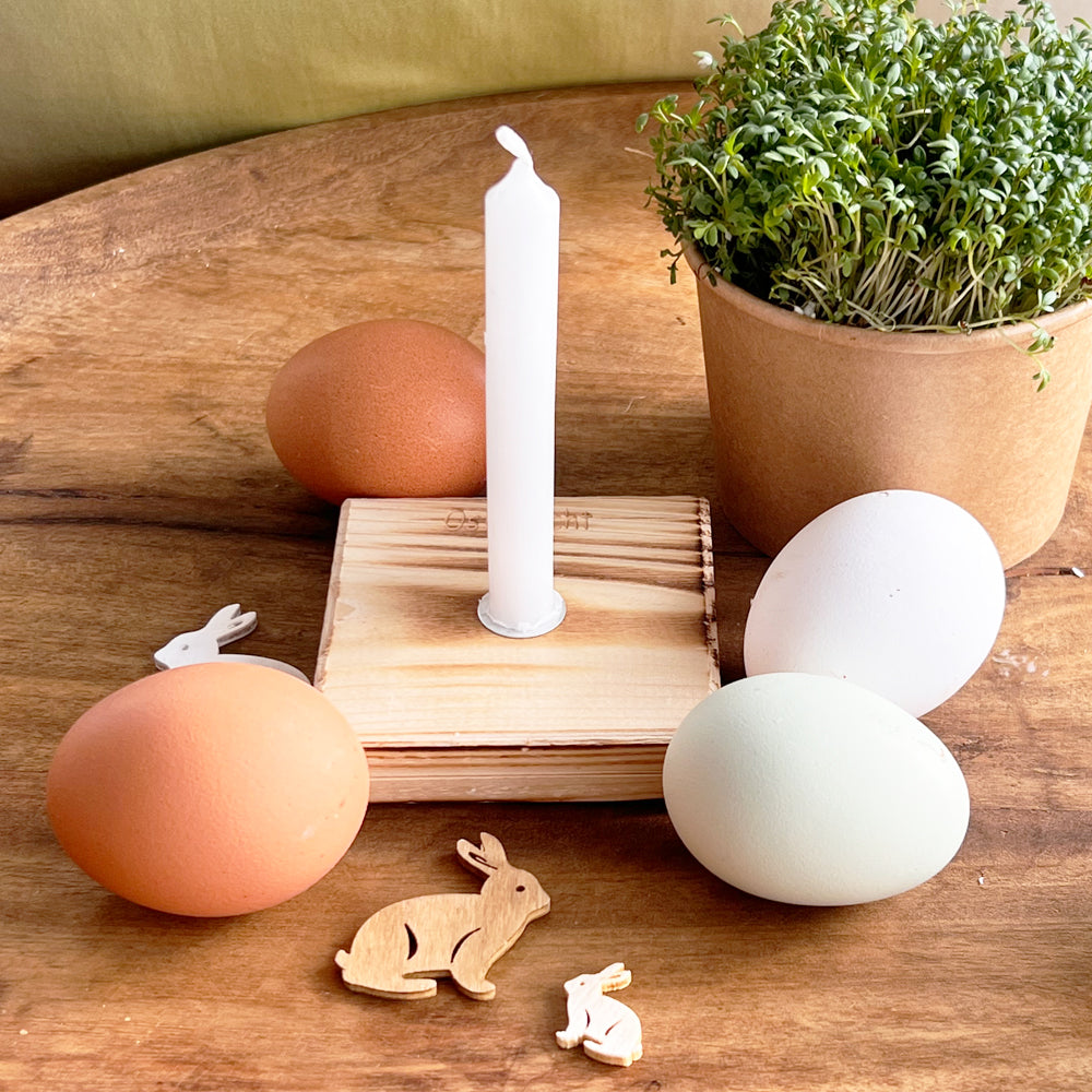 Osterkerze Upcycling aus recyceltem Palettenholz