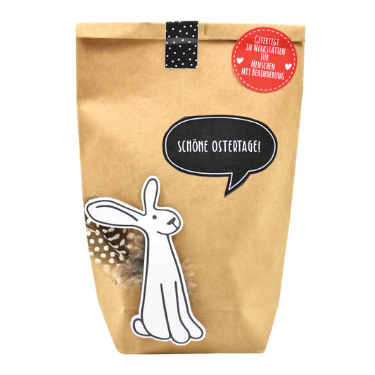 Wundertüte in braun mit Hase und Feder als Osterhasen Geschenk