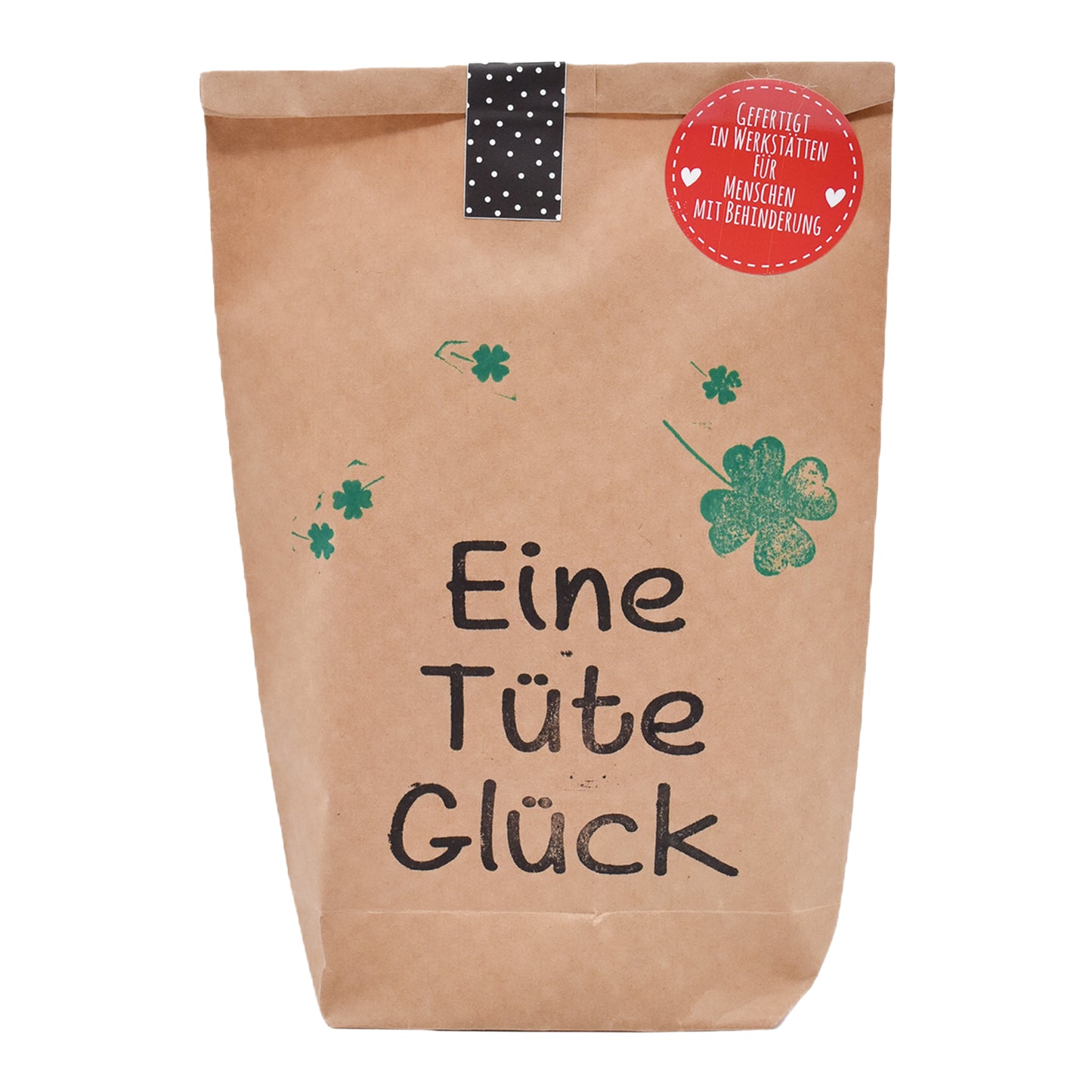 Eine Tüte Glück Wundertüte mit Kleeblatt und Glücksbringer