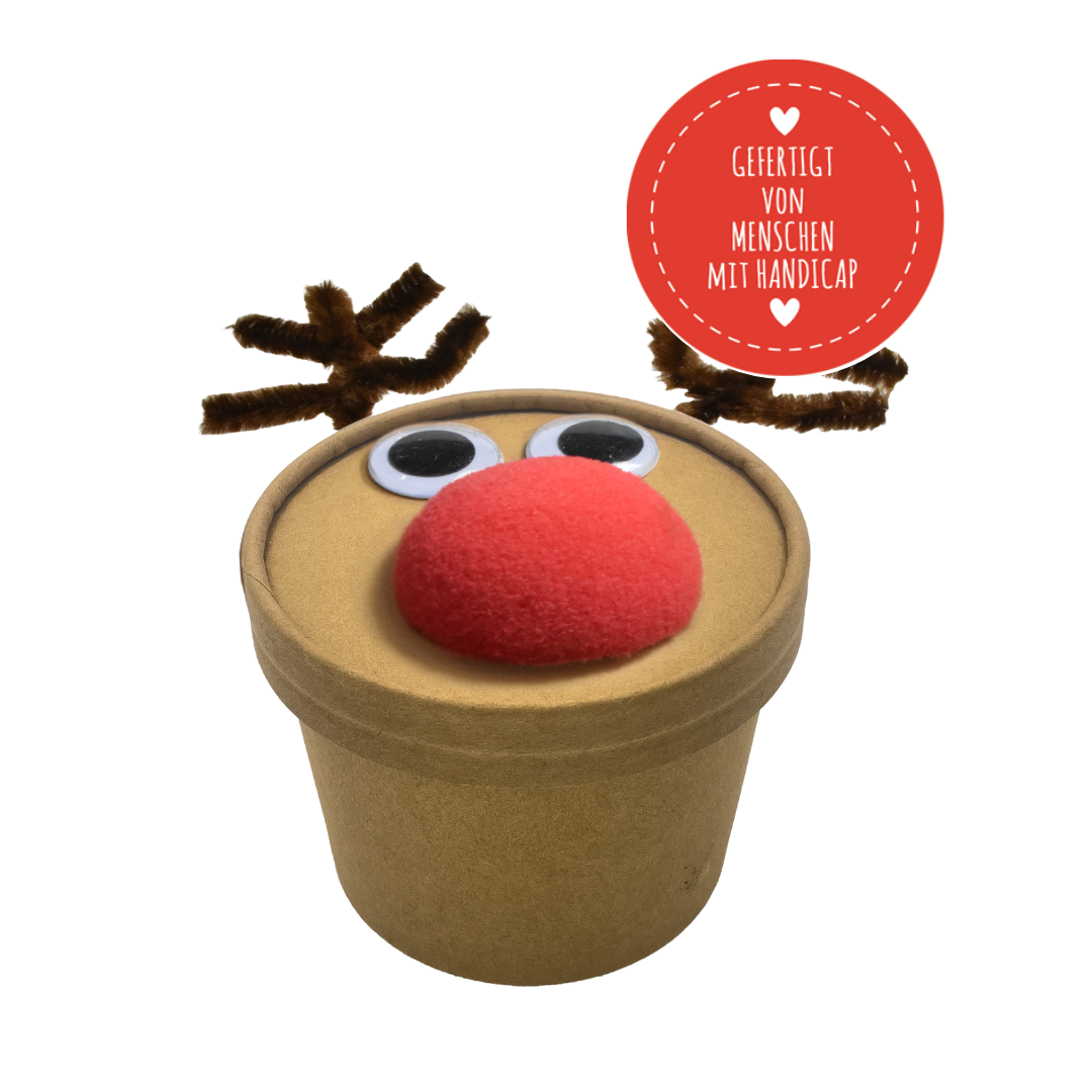 Rudi Rentier Dose mit Trinkschokolade und Marshmellows