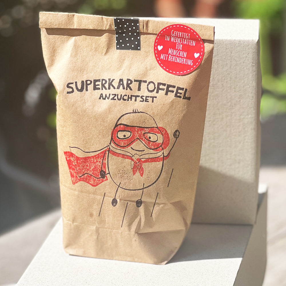 Super Kartoffeltüte auf Geschenkkarton