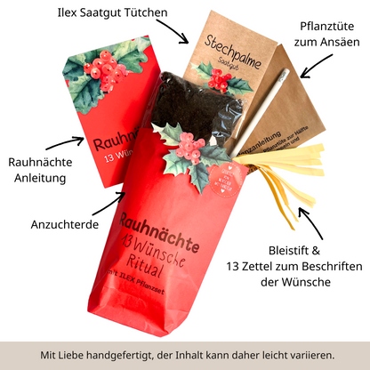 Rauhnächte 13 Wünsche Ritual Wundertüte mit ILEX Pflanzset