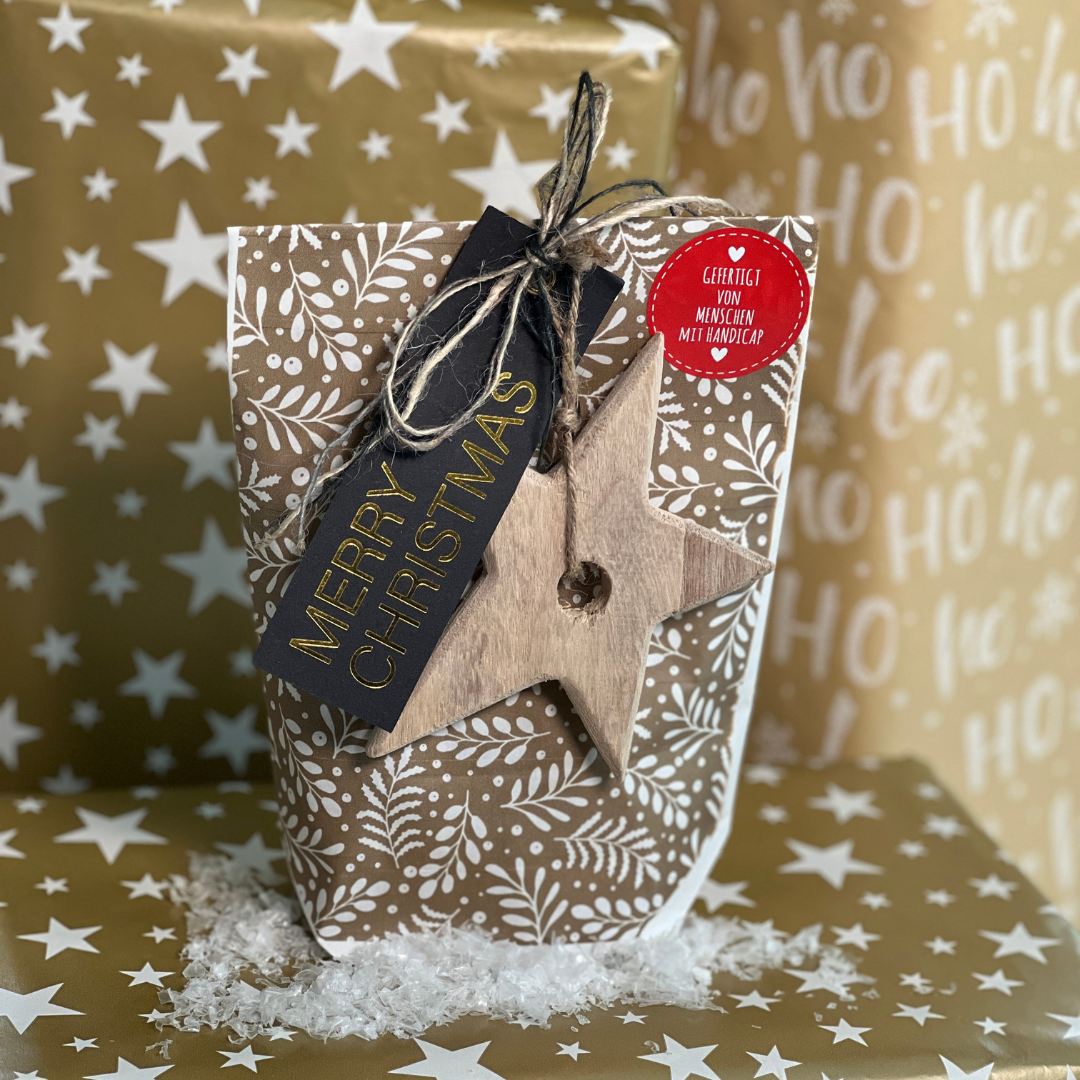 Merry Christmas Wundertüte mit Holzstern