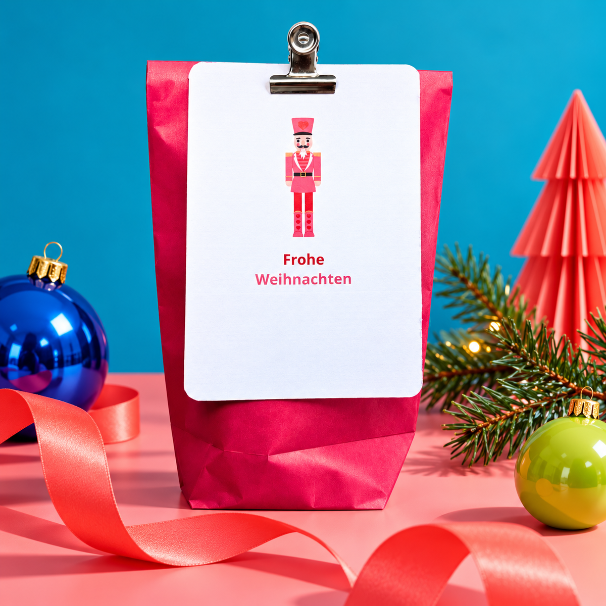 Frohe Weihnachten Nußknacker mit Edelstahlklammer