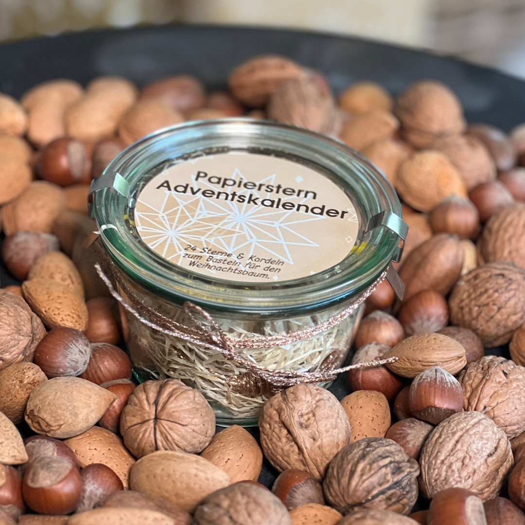 Stern Adventskalender im Weckglas mit Tannenbaum Anhängern