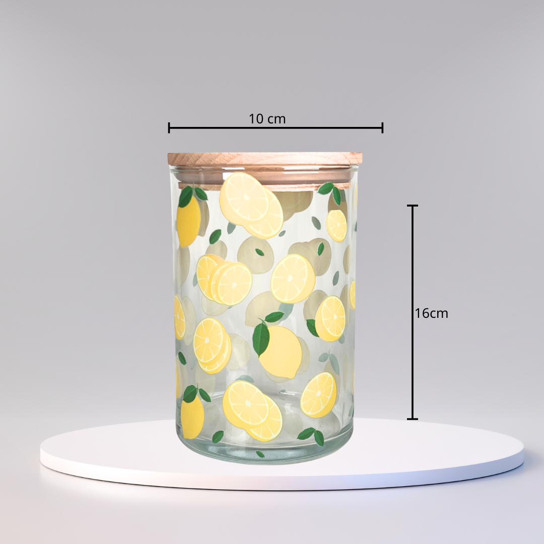 Glasdose mit Holzdeckel Zitronen