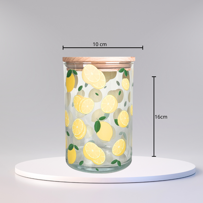 Glasdose mit Holzdeckel Zitronen