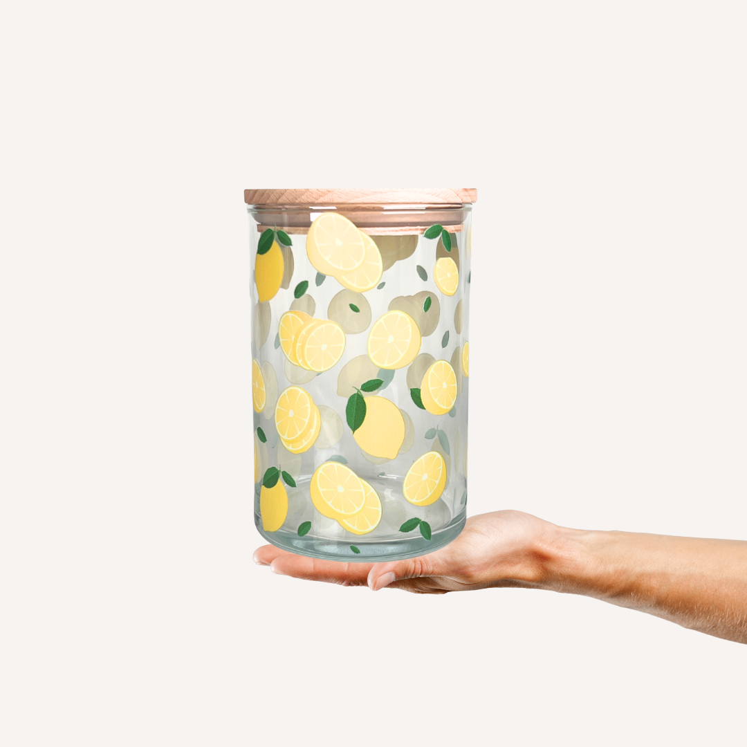 Glasdose mit Holzdeckel Zitronen