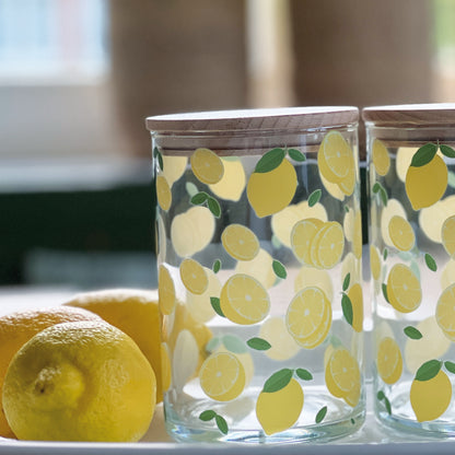 Glasdose mit Holzdeckel Zitronen