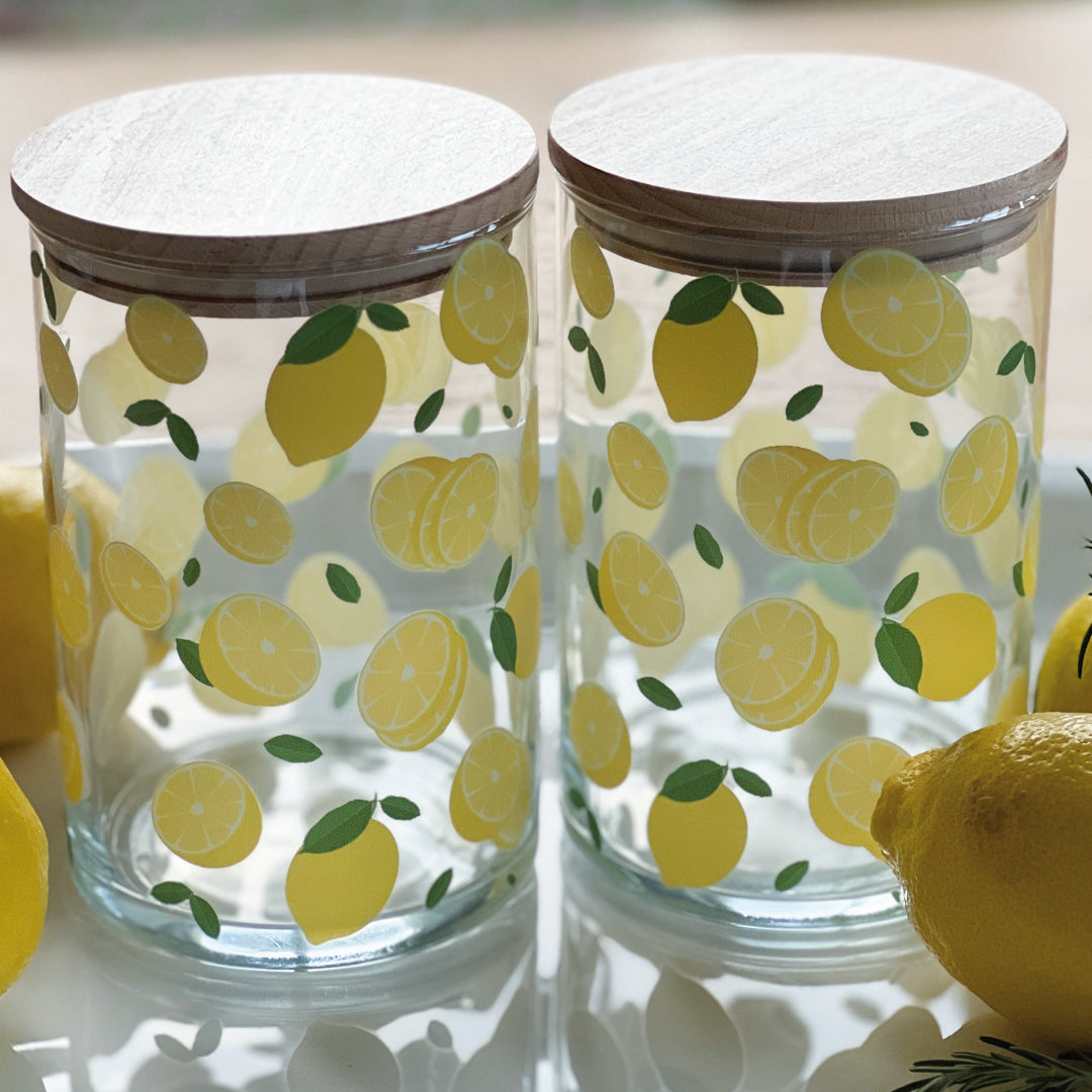 Glasdose mit Holzdeckel Zitronen