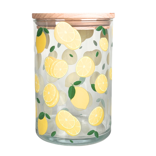 Glasdose mit Holzdeckel Zitronen