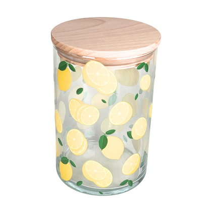 Glasdose mit Holzdeckel Zitronen
