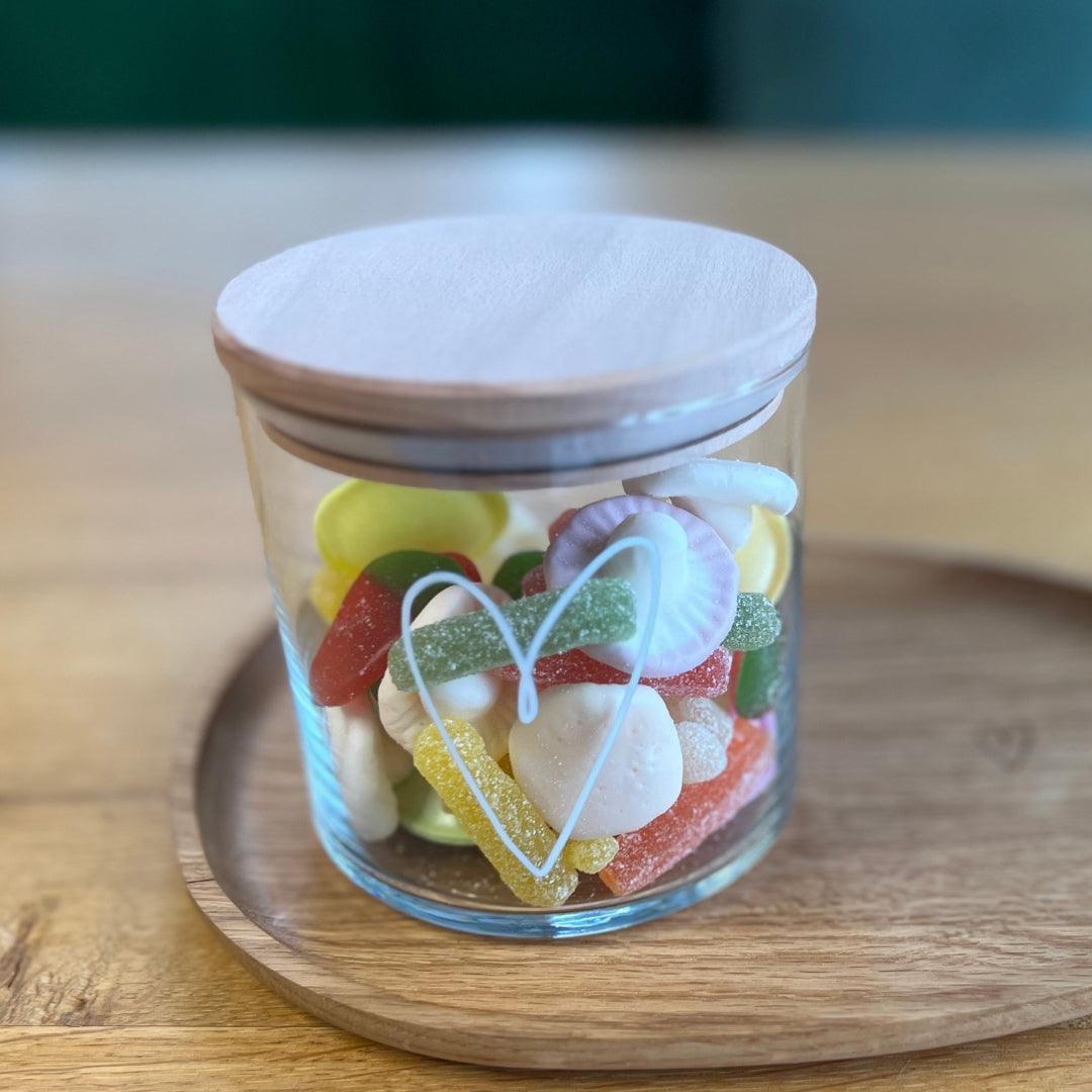 Glasdose Herz mit Holzdeckel