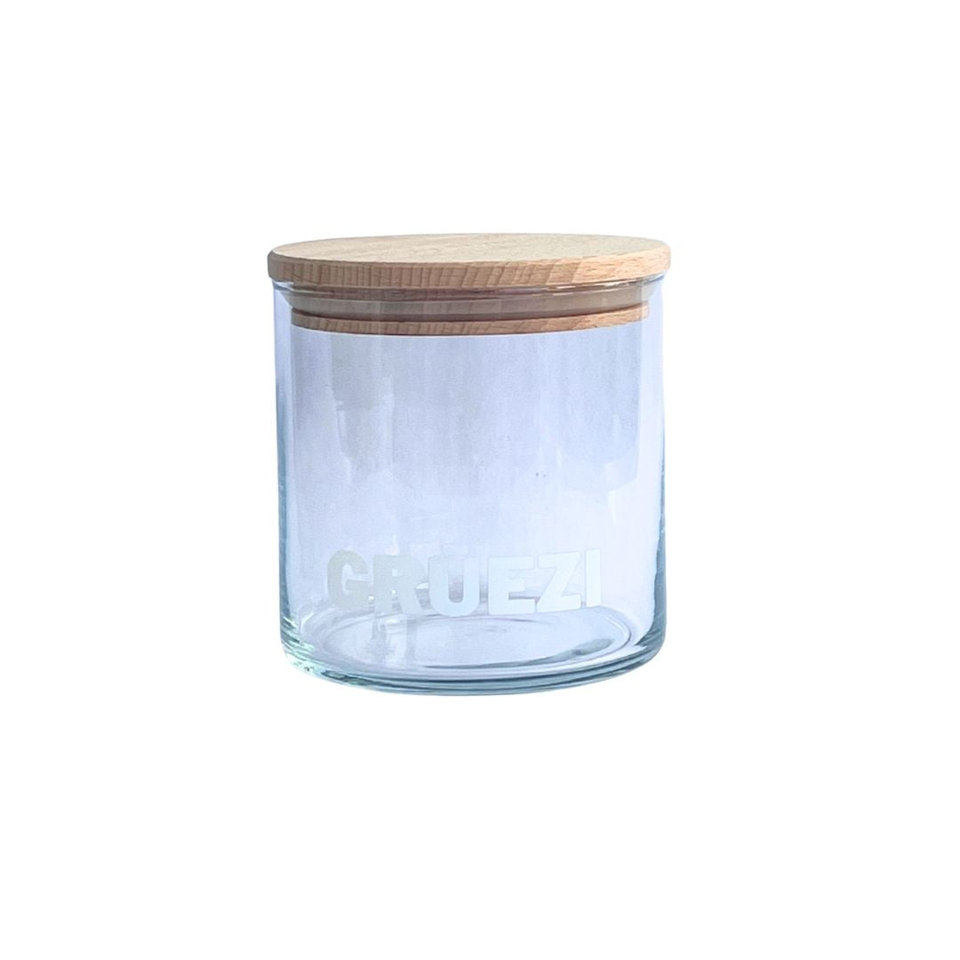 Glasdose Gruezi mit Holzdeckel