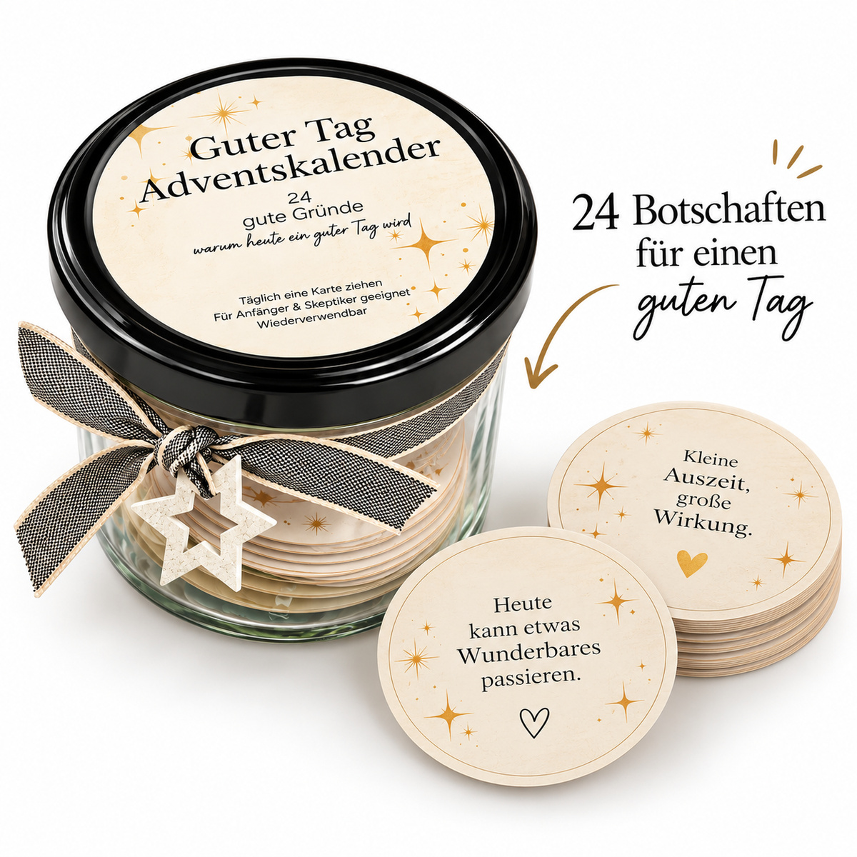 Adventskalender für einen guten Tag im stylischen Glas