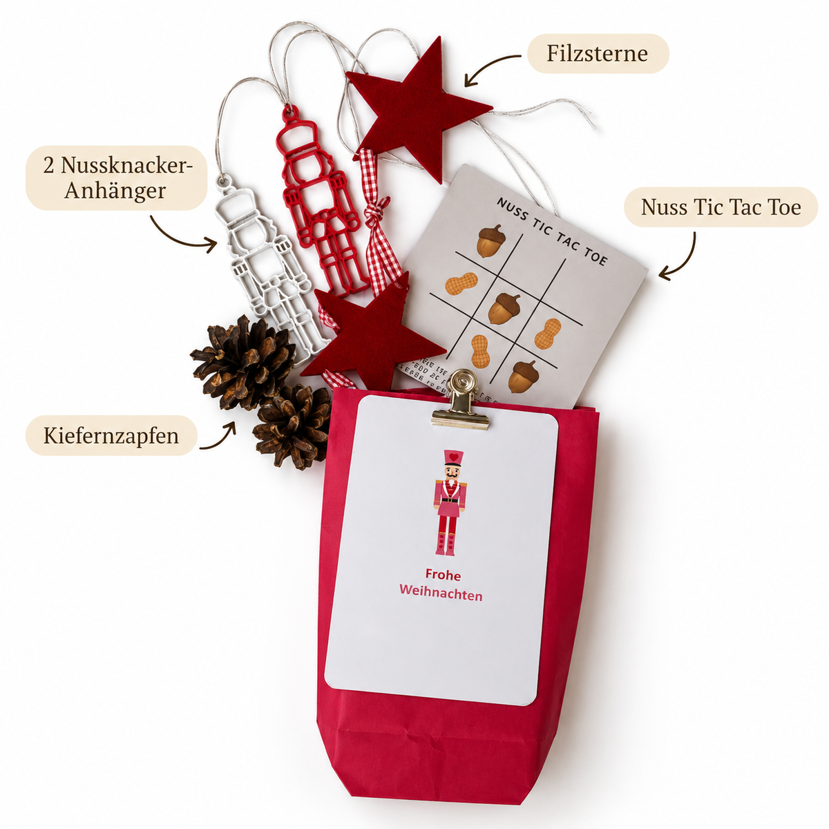 Frohe Weihnachten Nußknacker mit Edelstahlklammer
